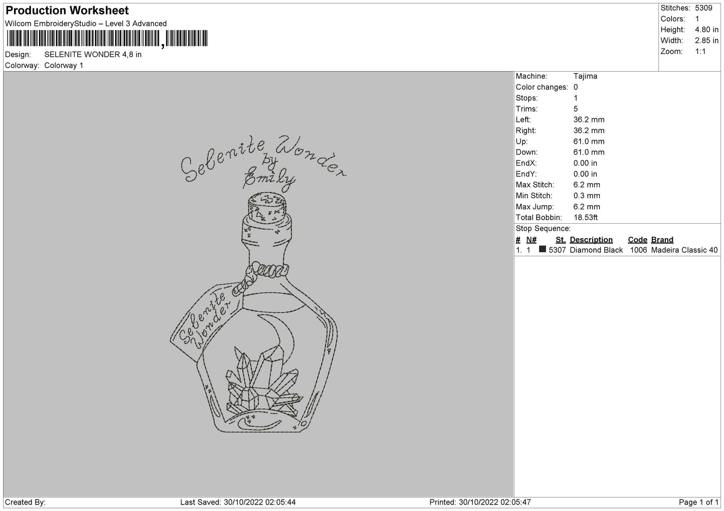 Selenite Wonder Embroidery File 6 sizes