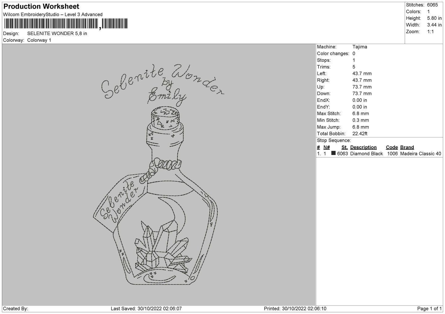 Selenite Wonder Embroidery File 6 sizes