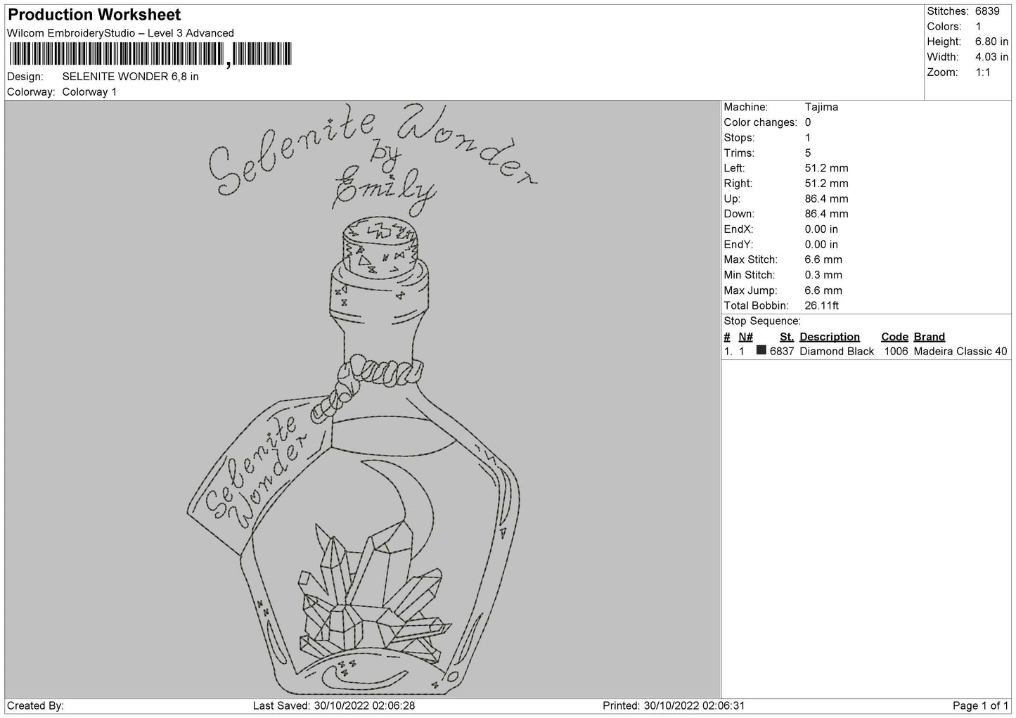 Selenite Wonder Embroidery File 6 sizes