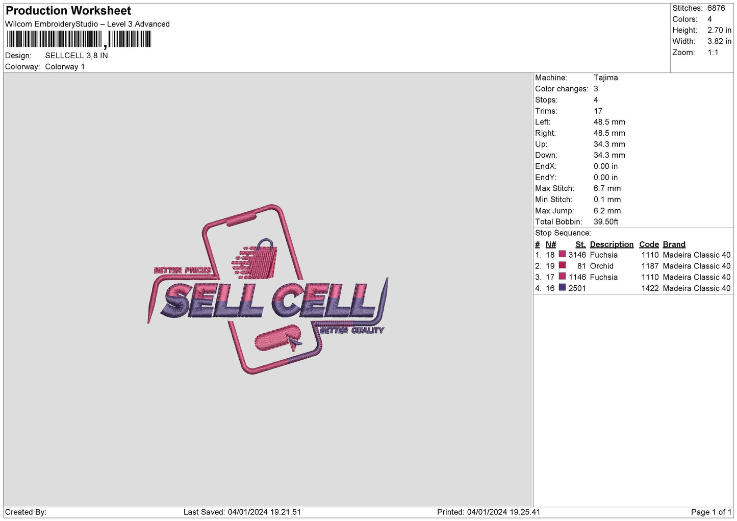 Sellcell Embroidery File 6 sizes