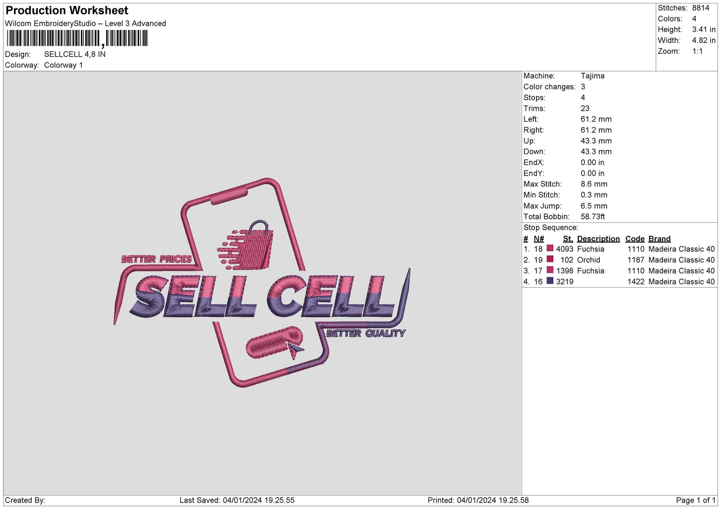 Sellcell Embroidery File 6 sizes
