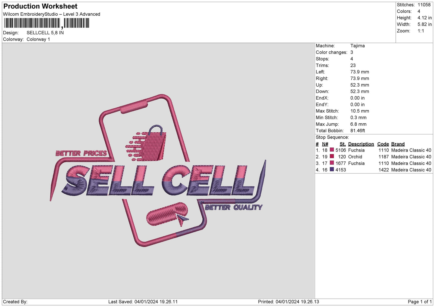 Sellcell Embroidery File 6 sizes