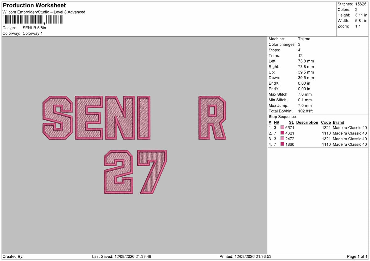 Senior Text 1208 Embroidery Machine Design File 6 sizes