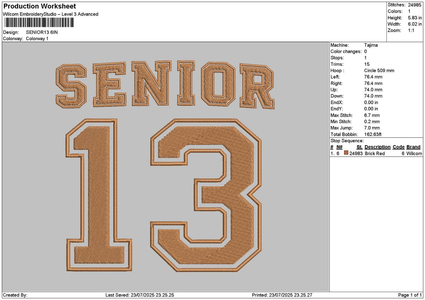 Senior13 Embroidery File 6 sizes