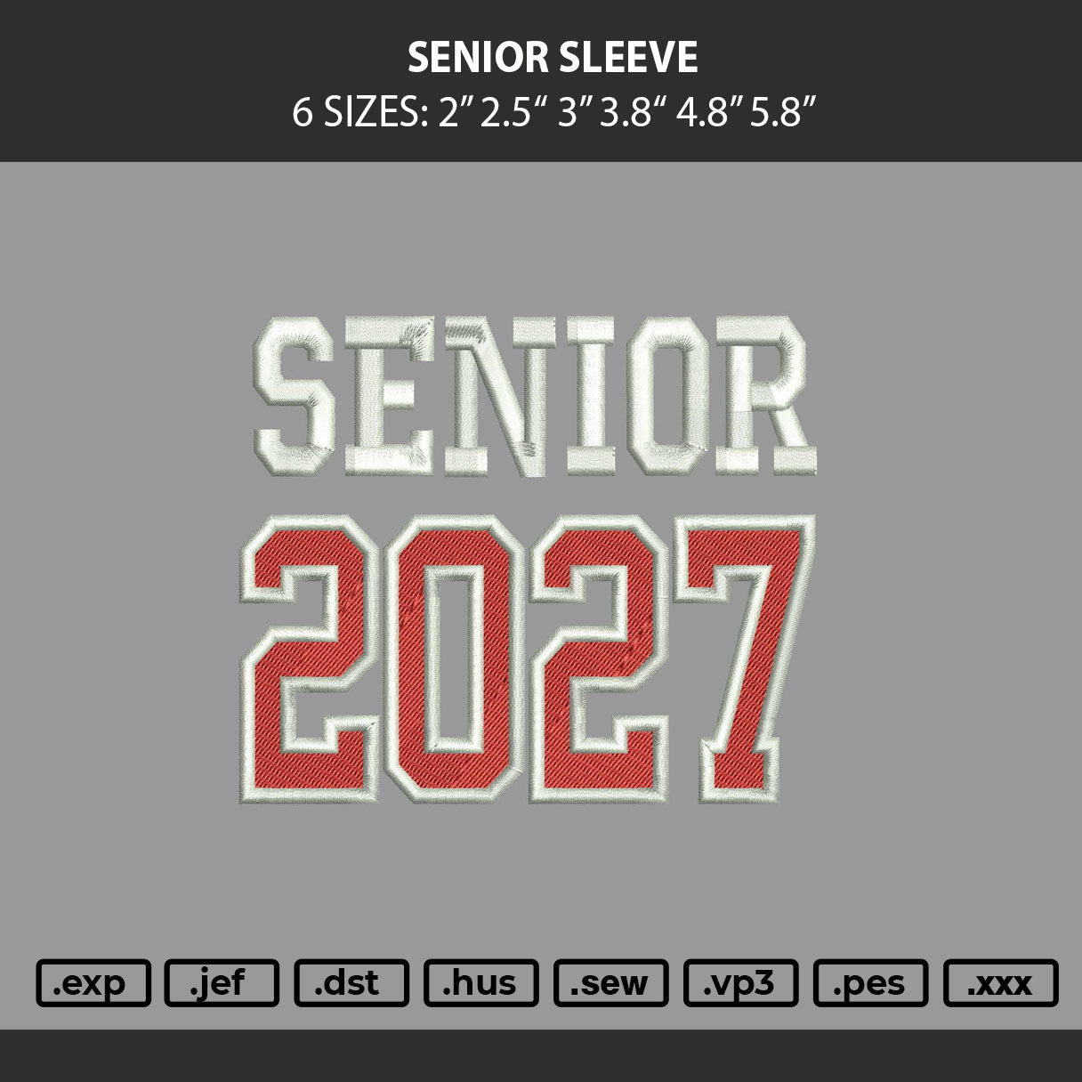 Senior Sleve Embroidery Machine Design File 6 sizes