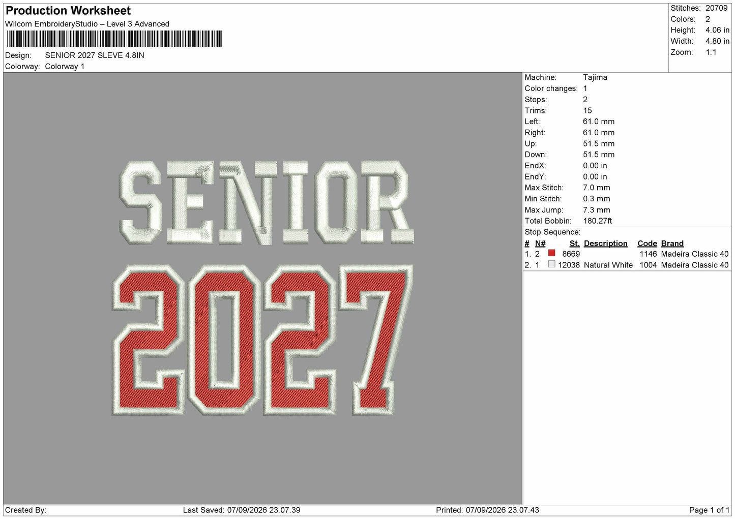 Senior Sleve Embroidery Machine Design File 6 sizes