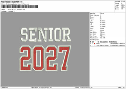 Senior Sleve Embroidery Machine Design File 6 sizes
