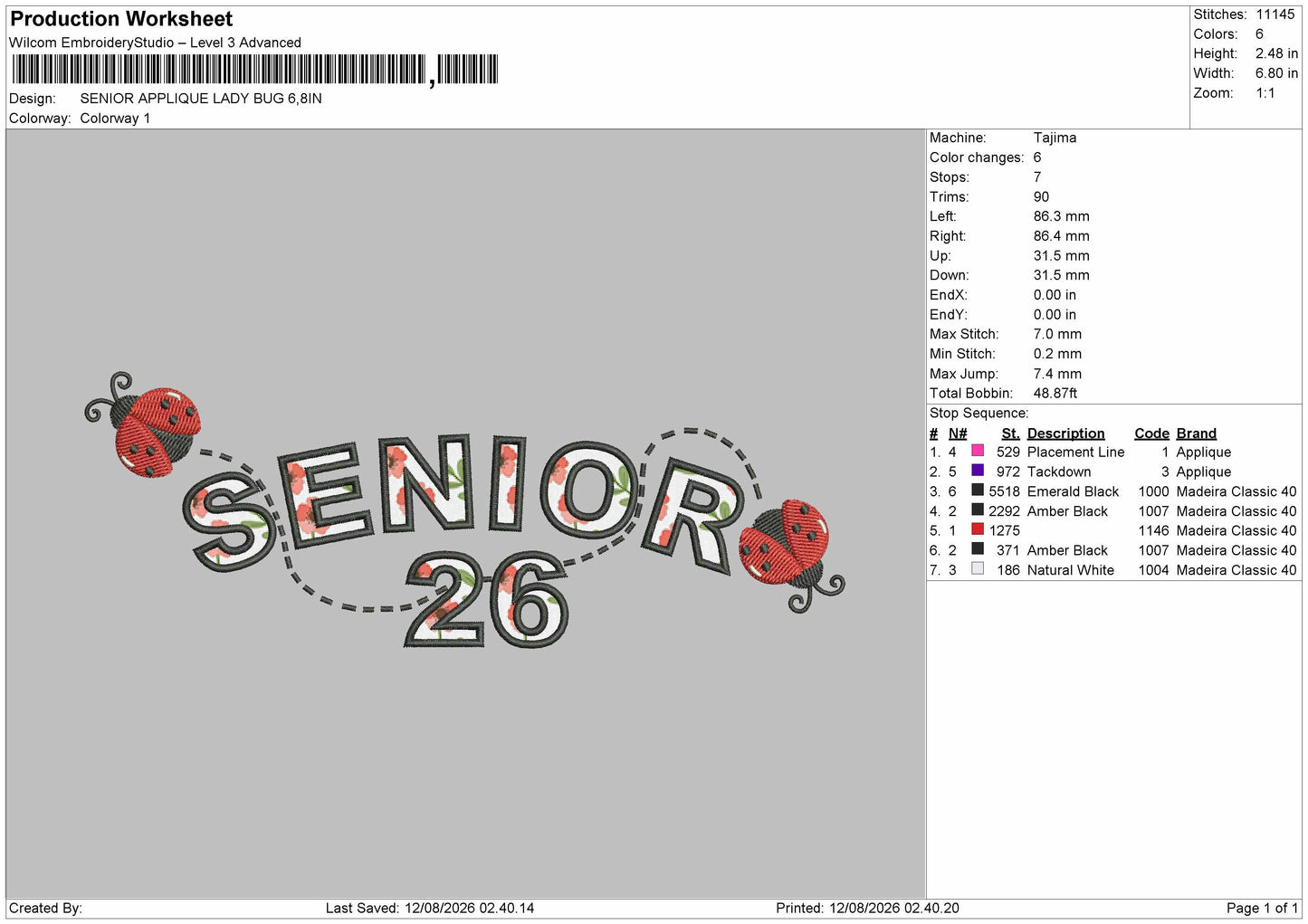 Senior App Bug Embroidery Machine Design File 6 sizes