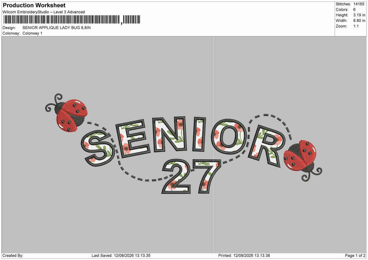 Senior App Bug Embroidery Machine Design File 6 sizes