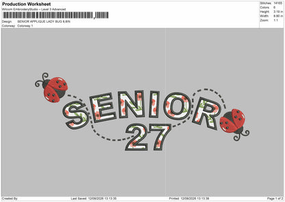 Senior App Bug Embroidery Machine Design File 6 sizes