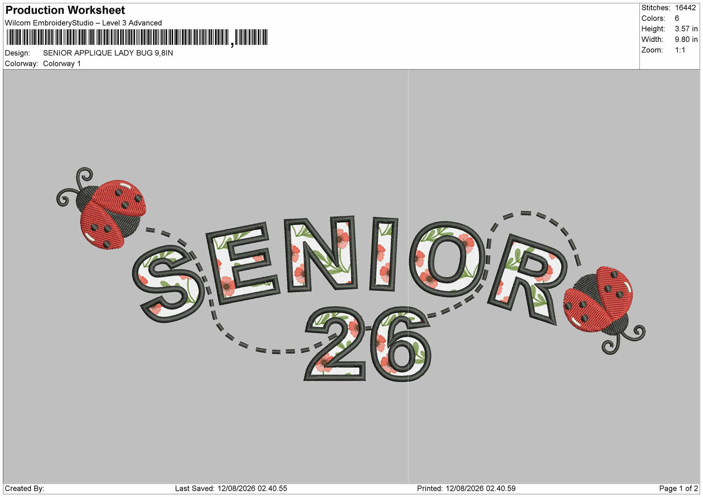 Senior App Bug Embroidery Machine Design File 6 sizes