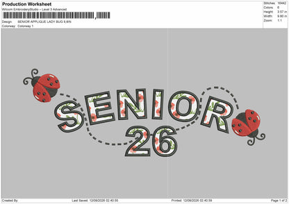 Senior App Bug Embroidery Machine Design File 6 sizes