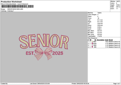 Senior Bow 25 Embroidery File 6 sizes