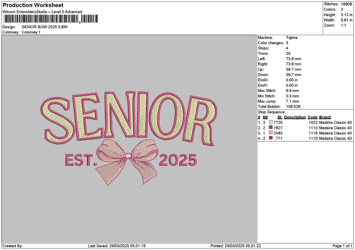Senior Bow 25 Embroidery File 6 sizes – Master Digitizer