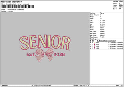 Seniorbow 26 Embroidery File 6 sizes
