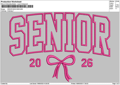 Senior Bow 2026 Embroidery File 6 sizes