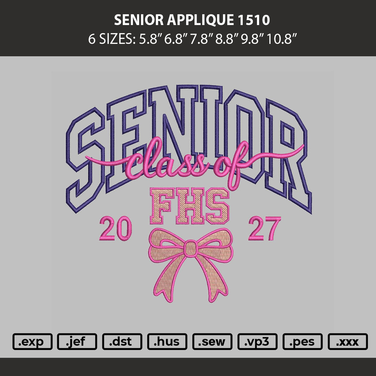 Senior Applique 1510 Embroidery Machine Design File 6 sizes