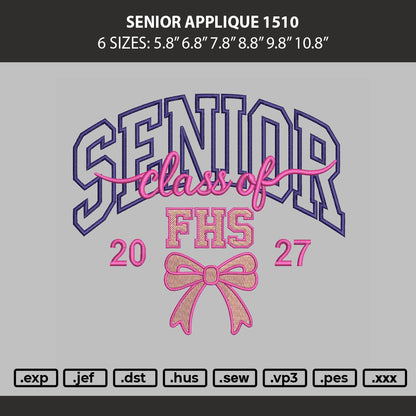 Senior Applique 1510 Embroidery Machine Design File 6 sizes