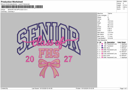 Senior Applique 1510 Embroidery Machine Design File 6 sizes