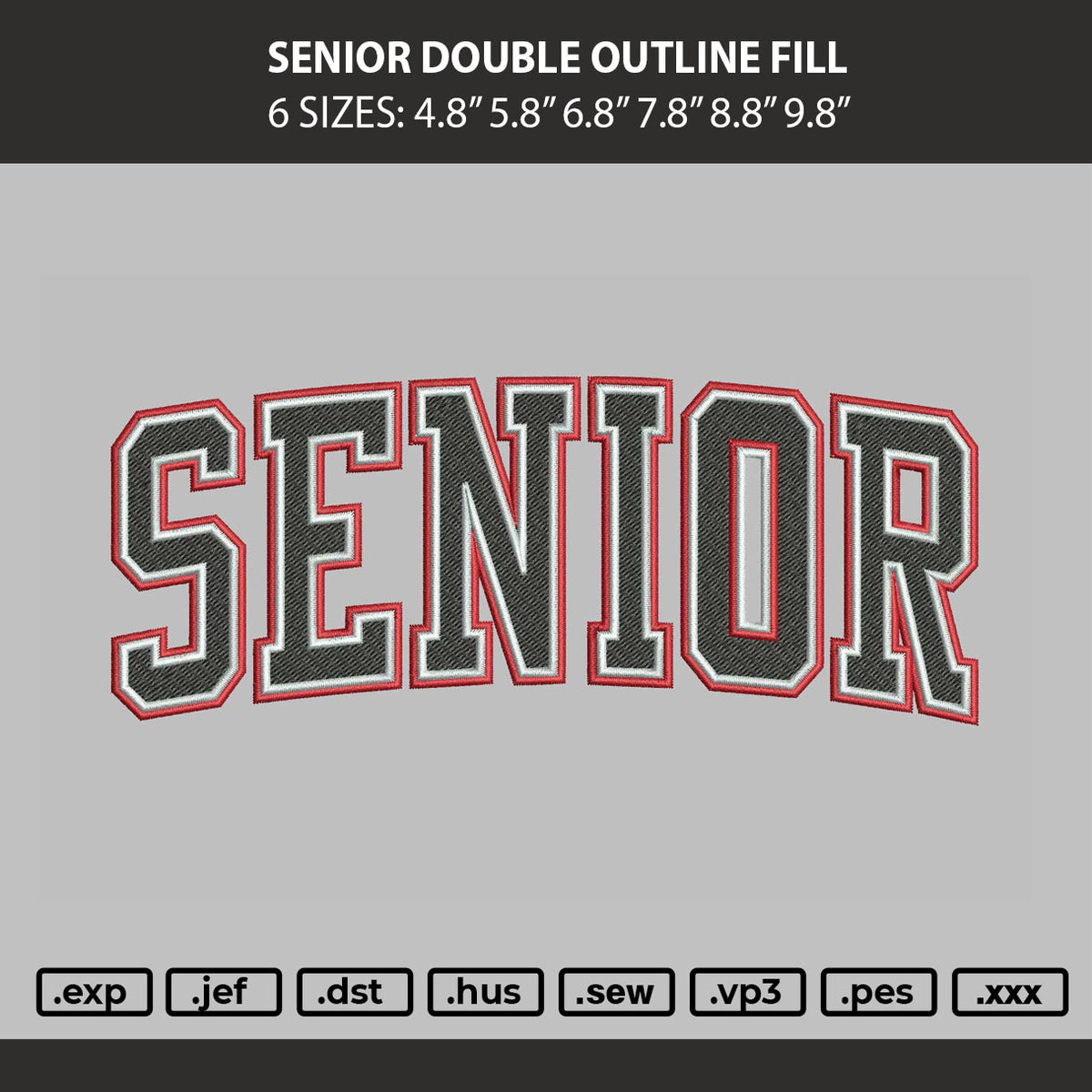 Senior Double Outline Fill Embroidery Machine Design File 6 sizes