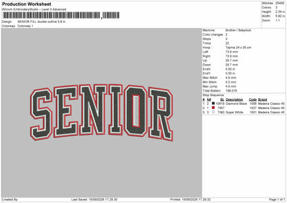 Senior Double Outline Fill Embroidery Machine Design File 6 sizes