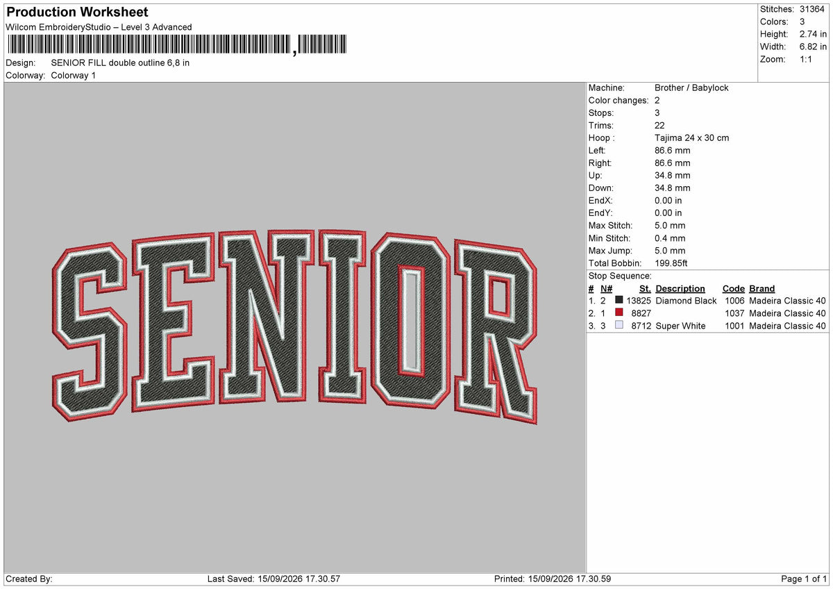 Senior Double Outline Fill Embroidery Machine Design File 6 sizes
