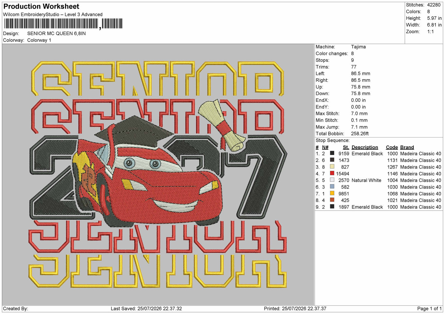 Senior Mc 27 Embroidery Machine Design File 6 sizes