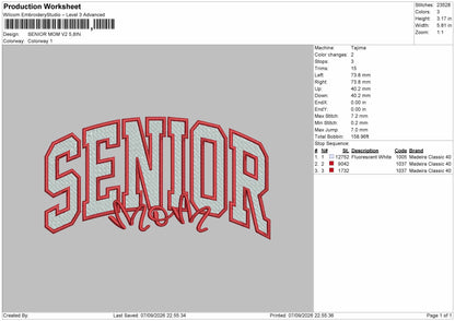 Senior Mom 0709 Embroidery Machine Design File 6 sizes