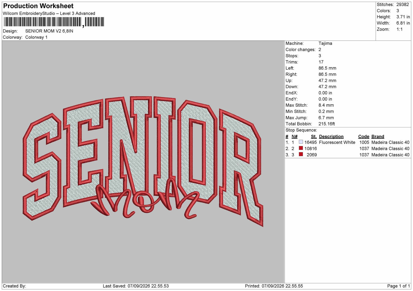 Senior Mom 0709 Embroidery Machine Design File 6 sizes