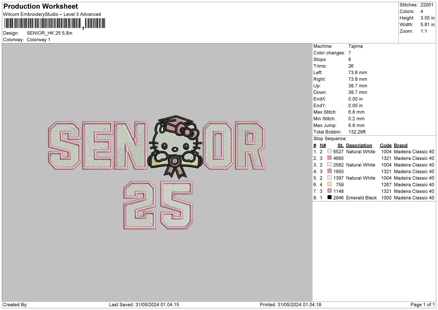Hk 25 Embroidery File 6 sizes