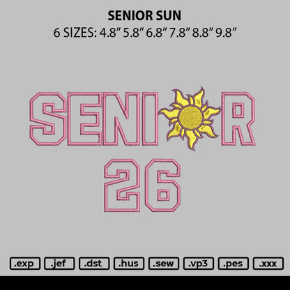 Senior Sun Embroidery File 6 sizes