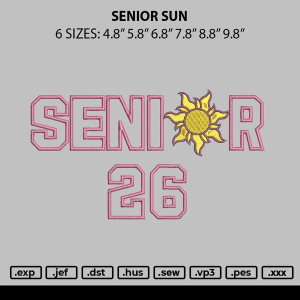 Senior Sun Embroidery File 6 sizes