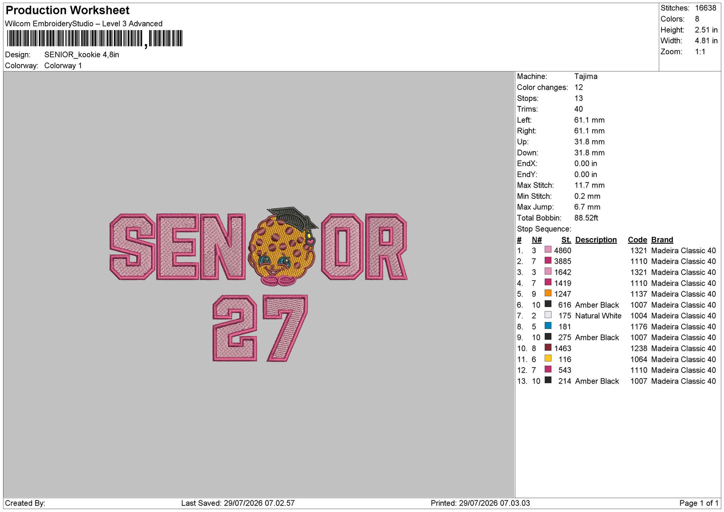 Senior kookie Embroidery Machine Design File