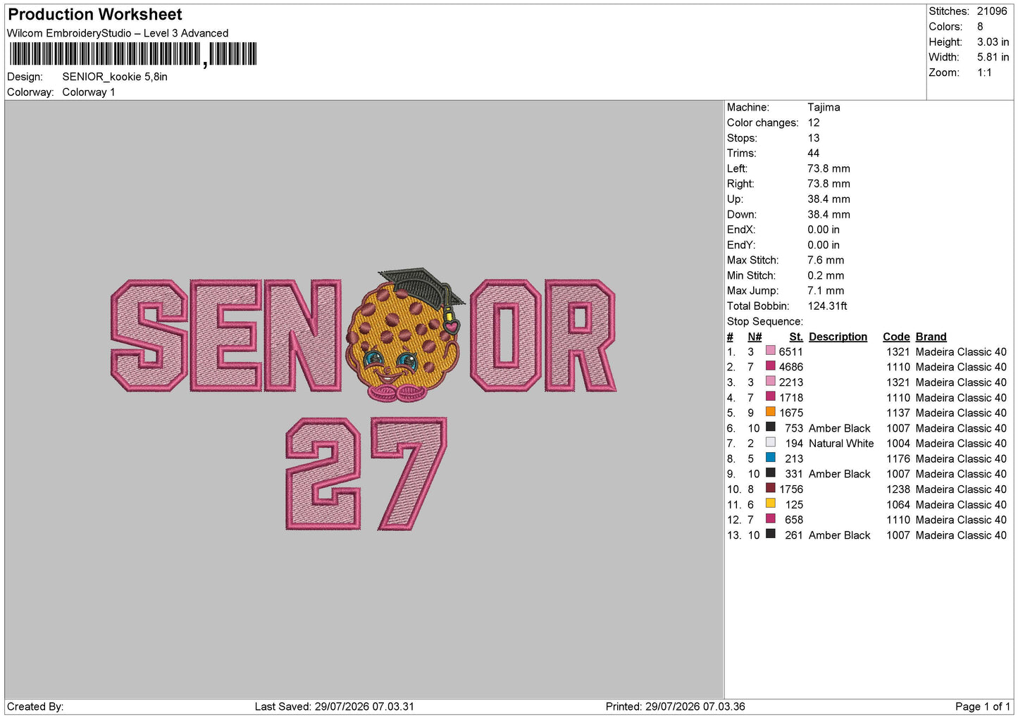 Senior kookie Embroidery Machine Design File