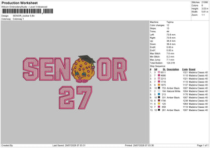 Senior kookie Embroidery Machine Design File