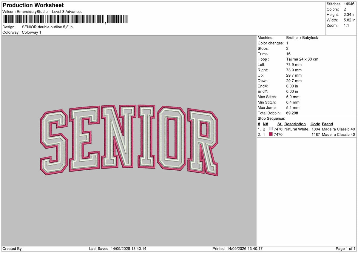 Senior Text 1409 Embroidery Machine Design File 6 sizes