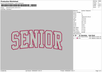 Senior Text 1409 Embroidery Machine Design File 6 sizes