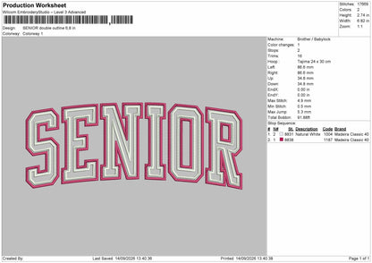 Senior Text 1409 Embroidery Machine Design File 6 sizes