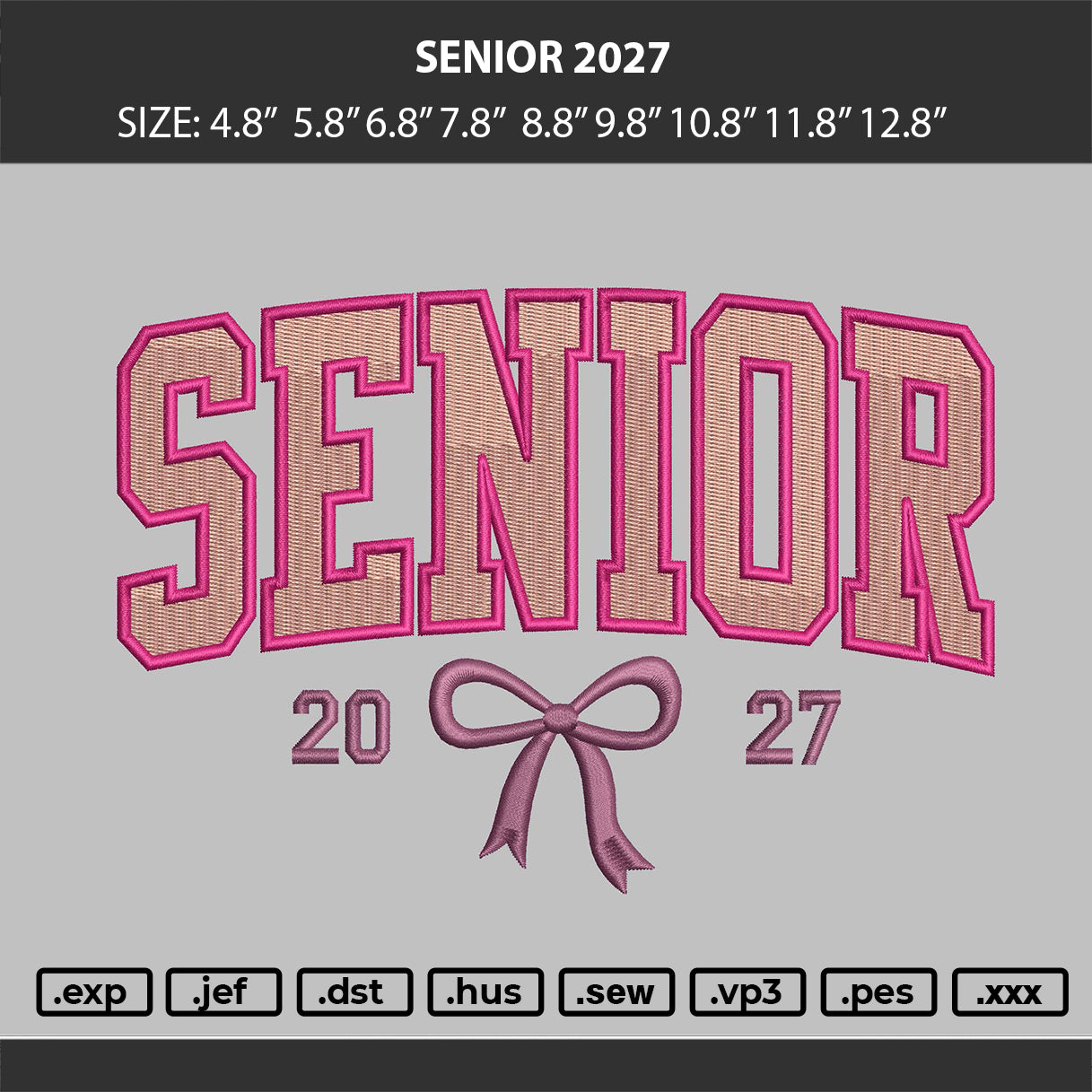 Senior Bow 2027 FILLED Embroidery File
