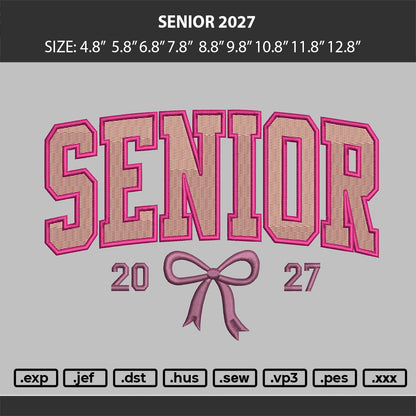 Senior Bow 2027 FILLED Embroidery File