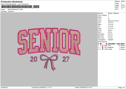 Senior Bow 2027 FILLED Embroidery File