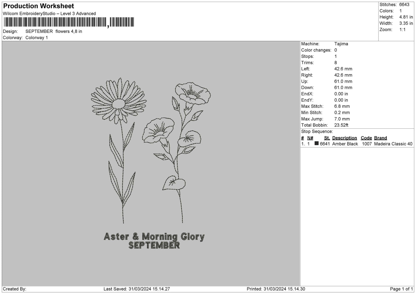 September Flo Embroidery File 6 sizes