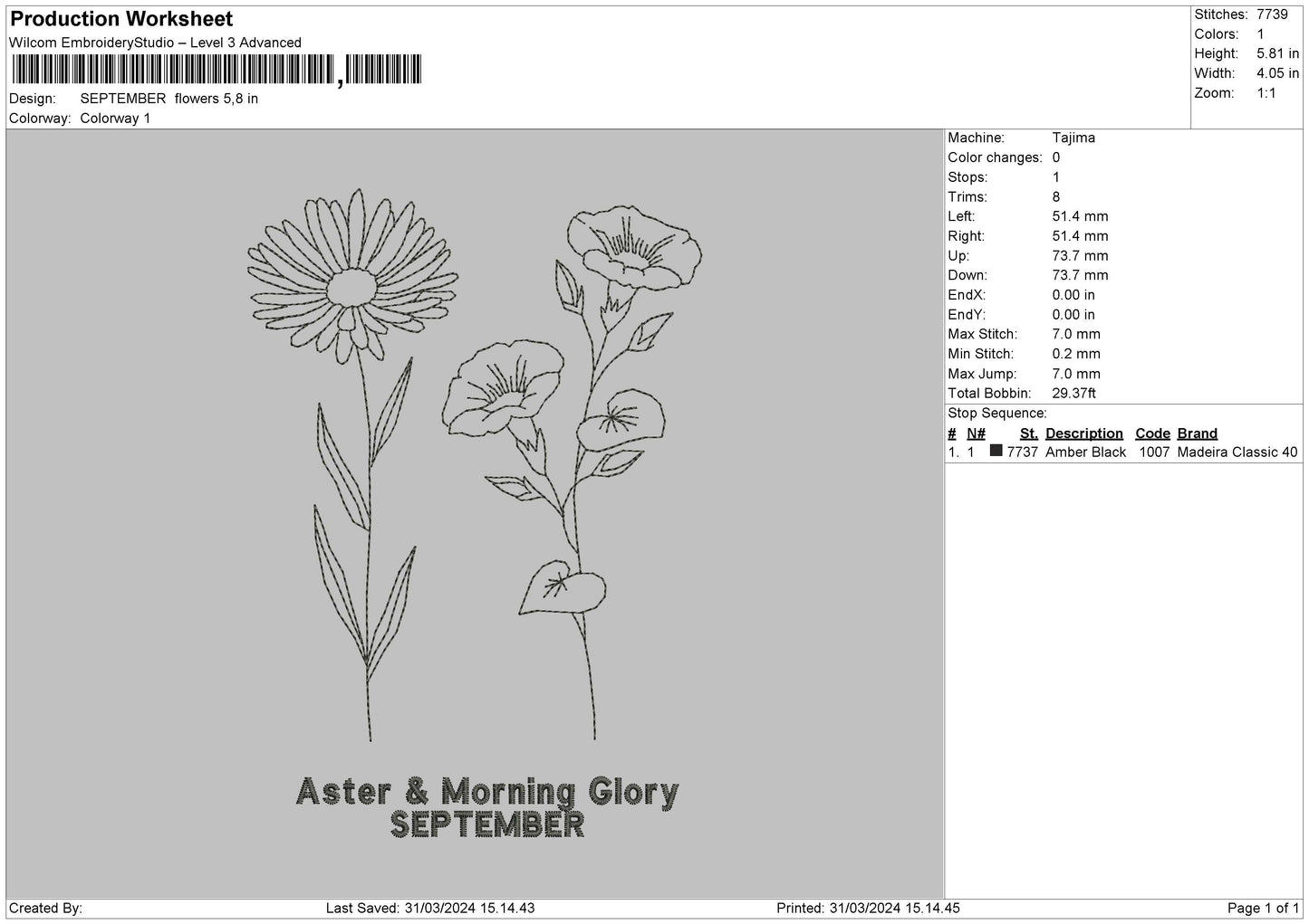 September Flo Embroidery File 6 sizes