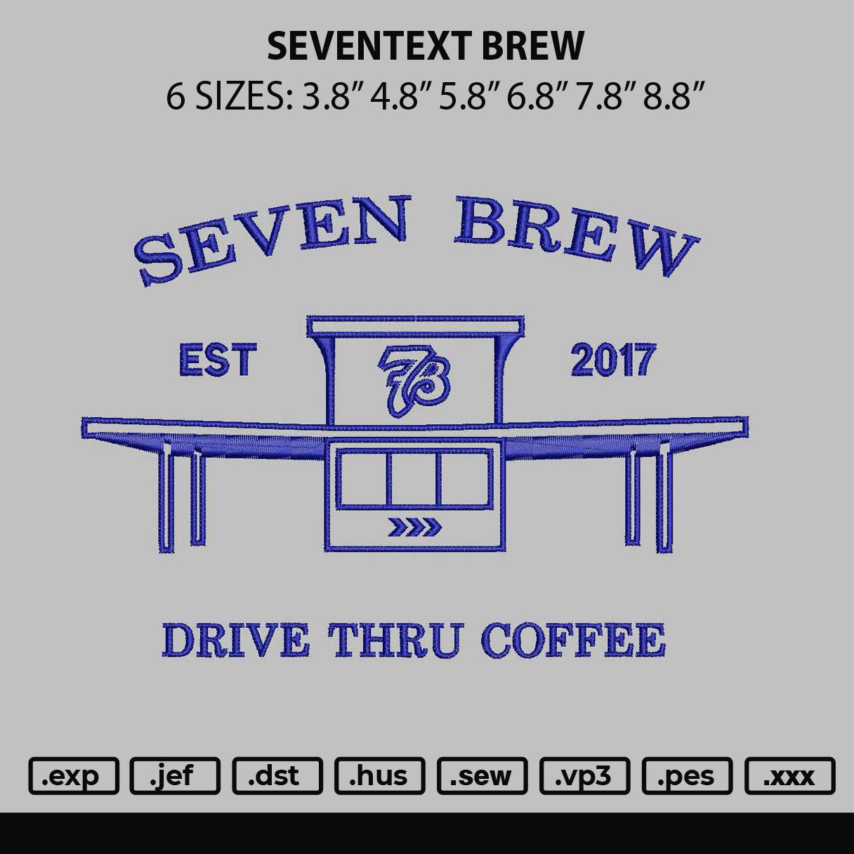 Seventext Brew Embroidery File 6 sizes