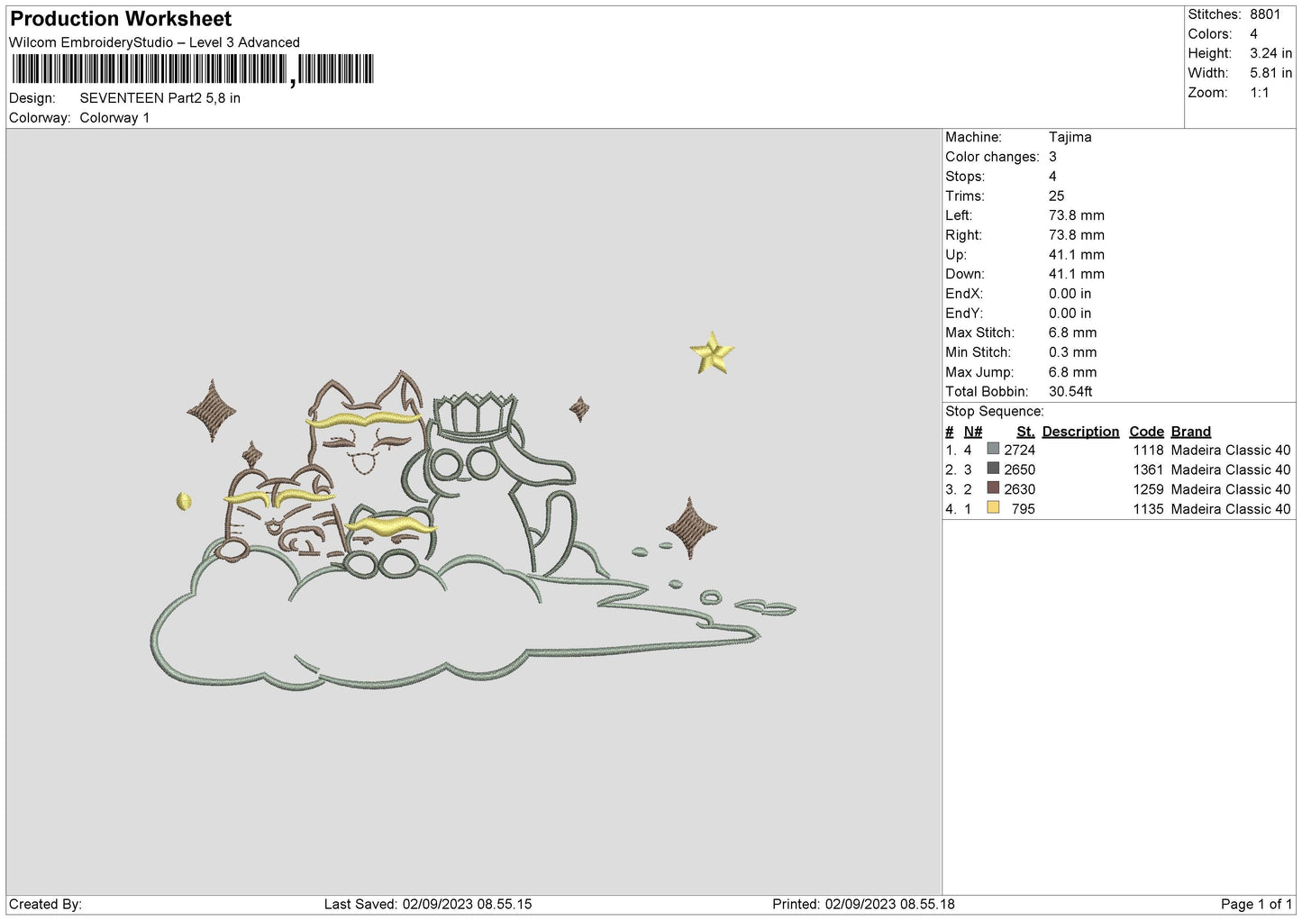 Cartoon 0209 Embroidery File 6 sizes
