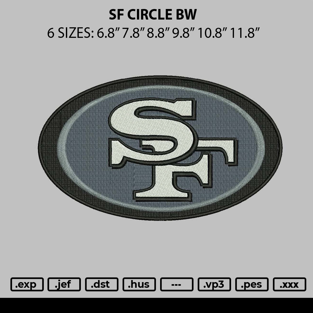 Sf Circle Bw Embroidery File 6 sizes