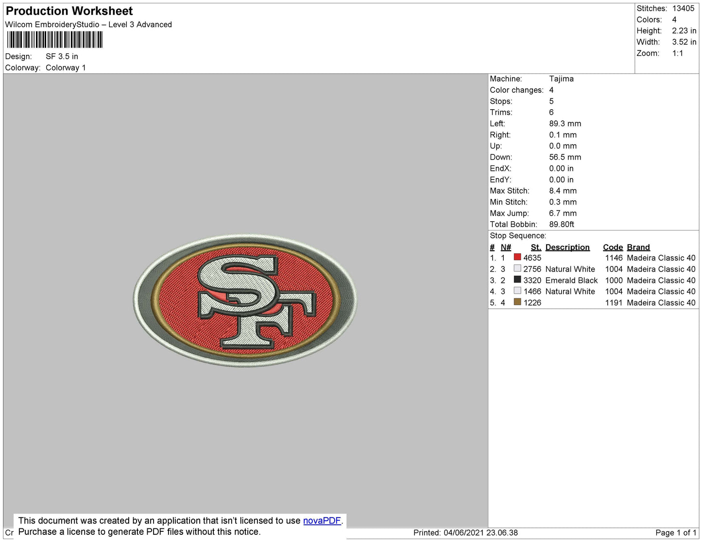 SF Logo Embroidery File  5 size