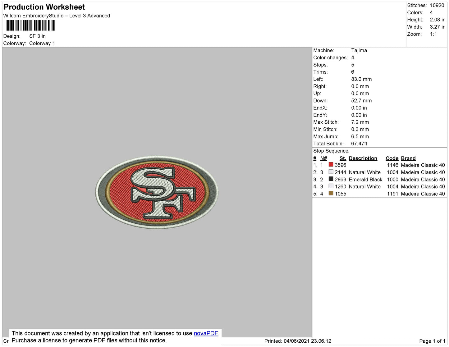 SF Logo Embroidery File  5 size