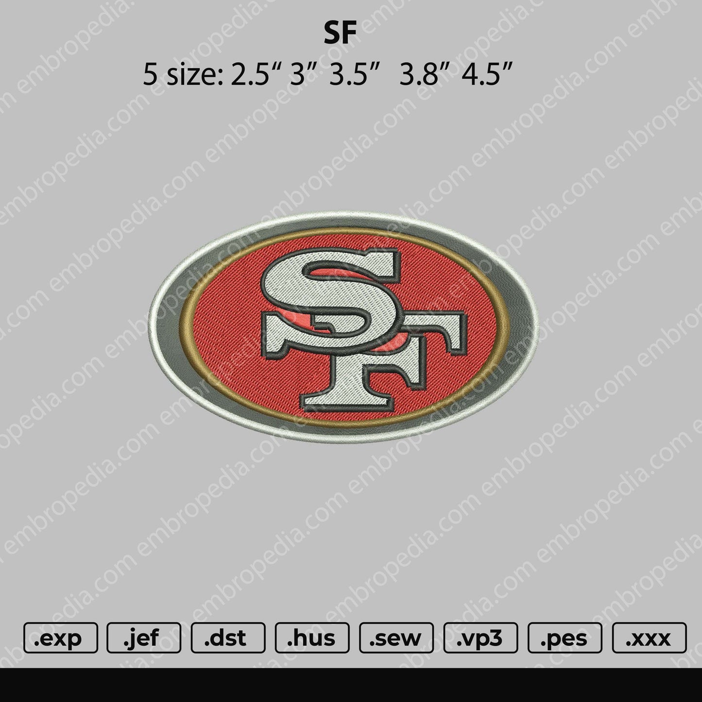 SF Logo Embroidery File  5 size