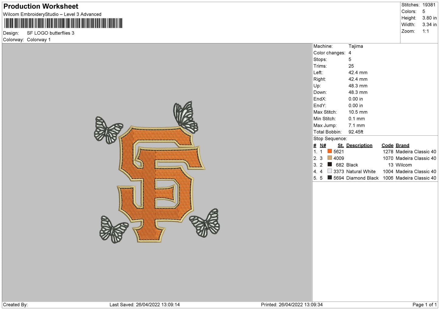 SF Logo Butterflies Embroidery File 4 size